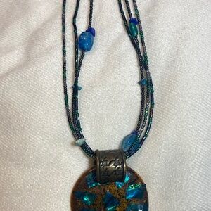 Chico’s Blue and Brown Beaded Necklace